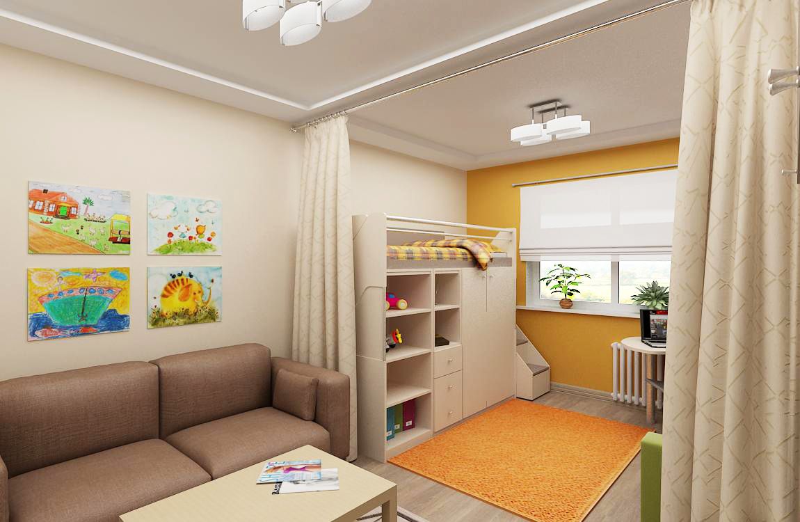 Разделить зал на две зоны детская и гостиная